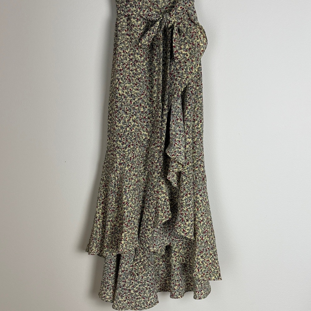 Max Studio Women's Yellow Red Floral High-Low Wrap Dress Size M - Picture 4 of 12